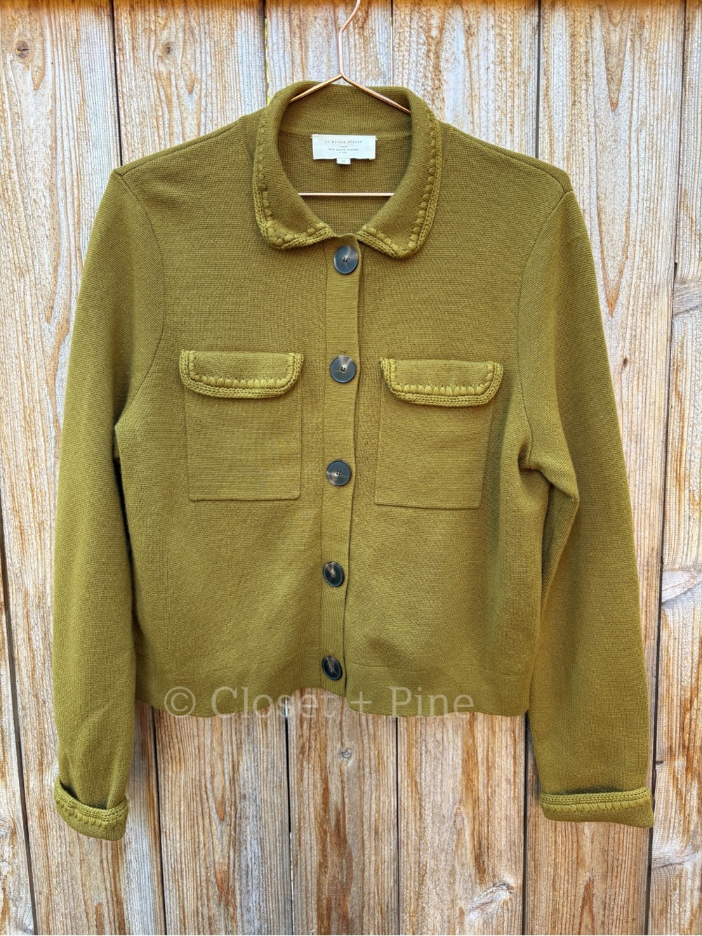 Sezane Betty Cardigan Olive Green Crochet Wool Size Medium - Picture 3 of 16